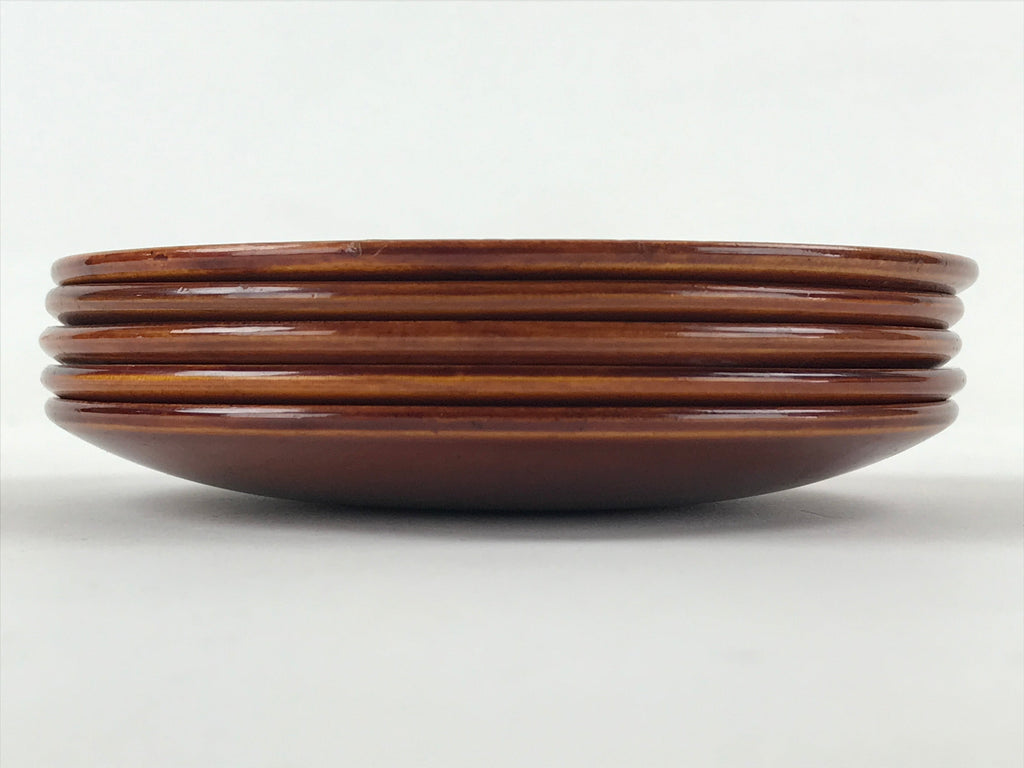 Japanese Wooden Shunkei-Nuri Lacquered Small Plate 5pc Set Coaster Brown UR944
