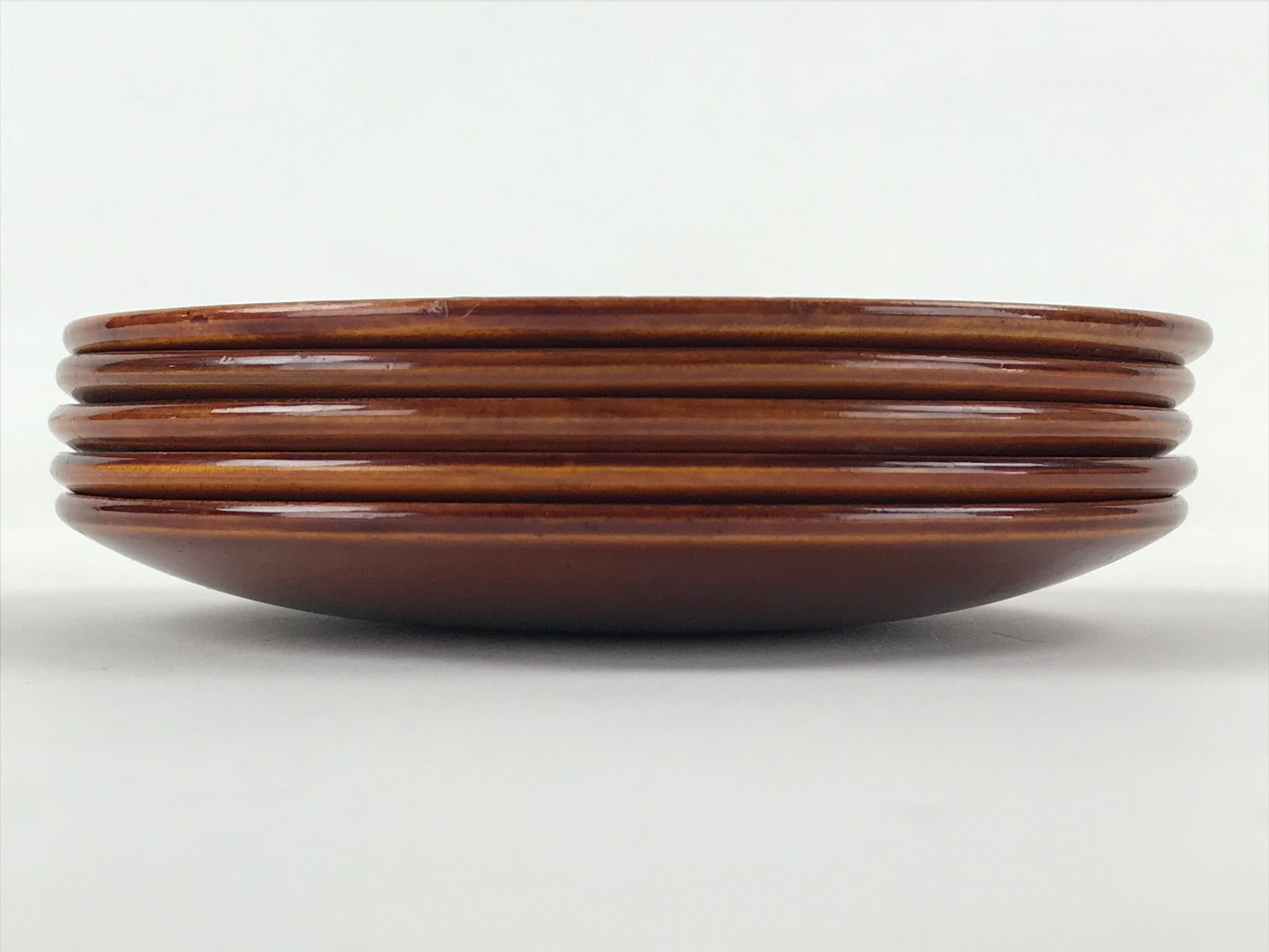 Japanese Wooden Shunkei-Nuri Lacquered Small Plate 5pc Set Coaster Brown UR944