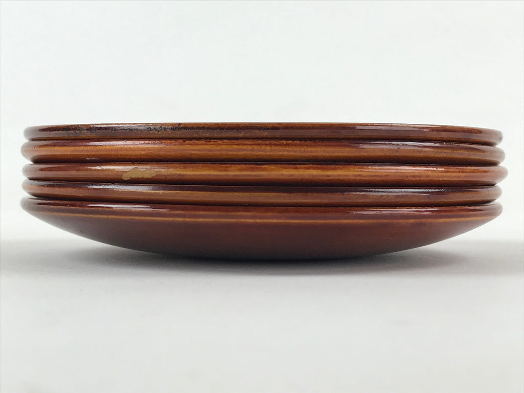 Japanese Wooden Shunkei-Nuri Lacquered Small Plate 5pc Set Coaster Brown UR944
