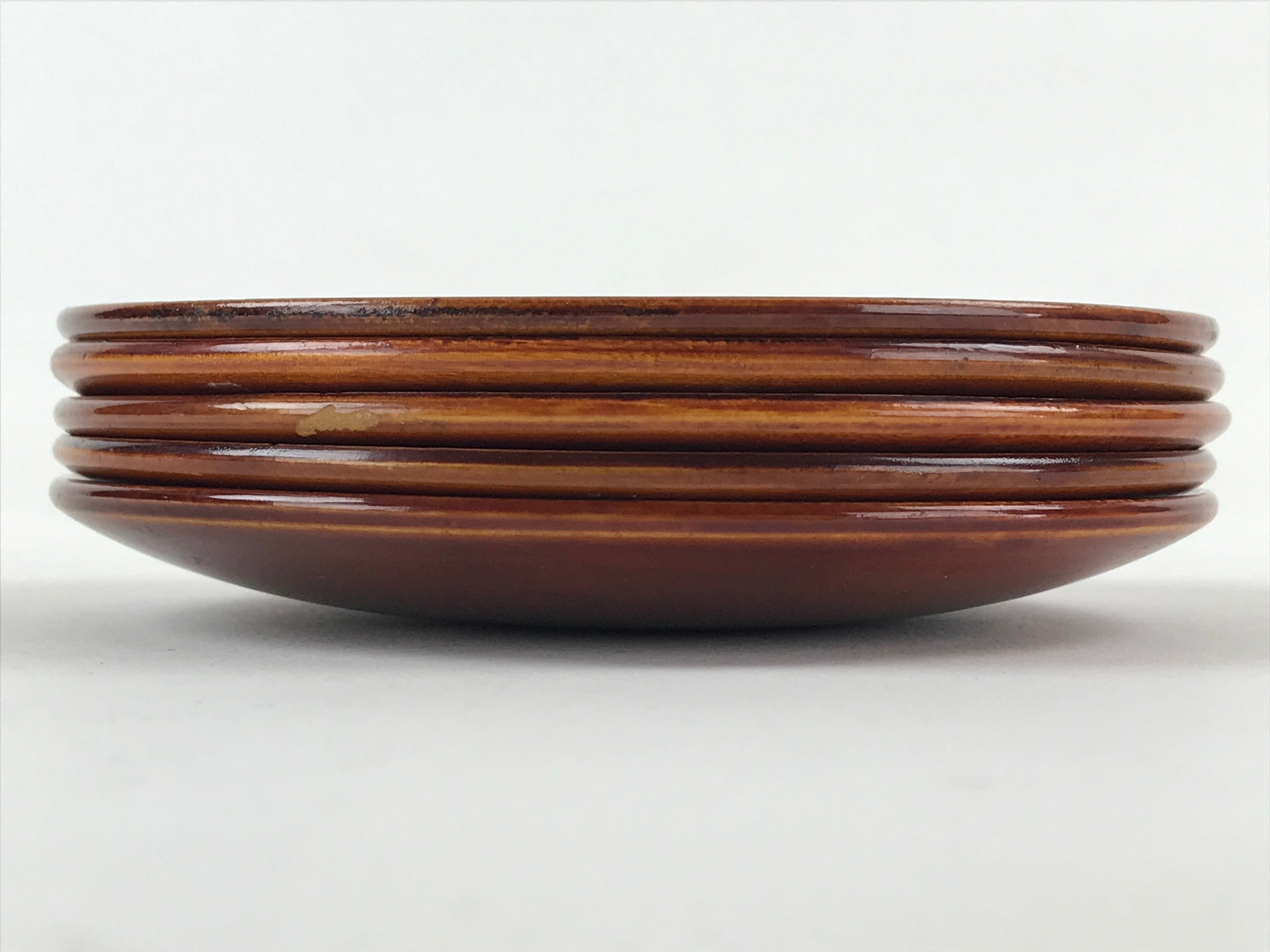 Japanese Wooden Shunkei-Nuri Lacquered Small Plate 5pc Set Coaster Brown UR944