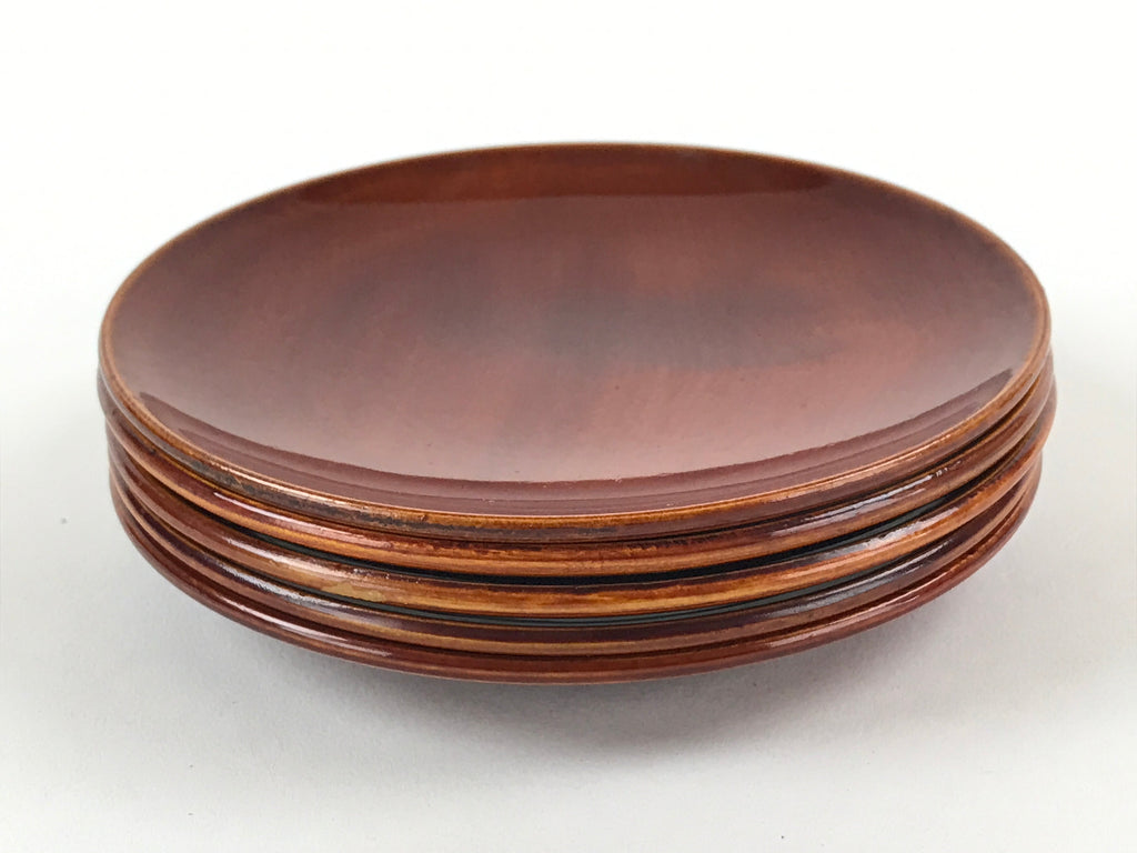 Japanese Wooden Shunkei-Nuri Lacquered Small Plate 5pc Set Coaster Brown UR944
