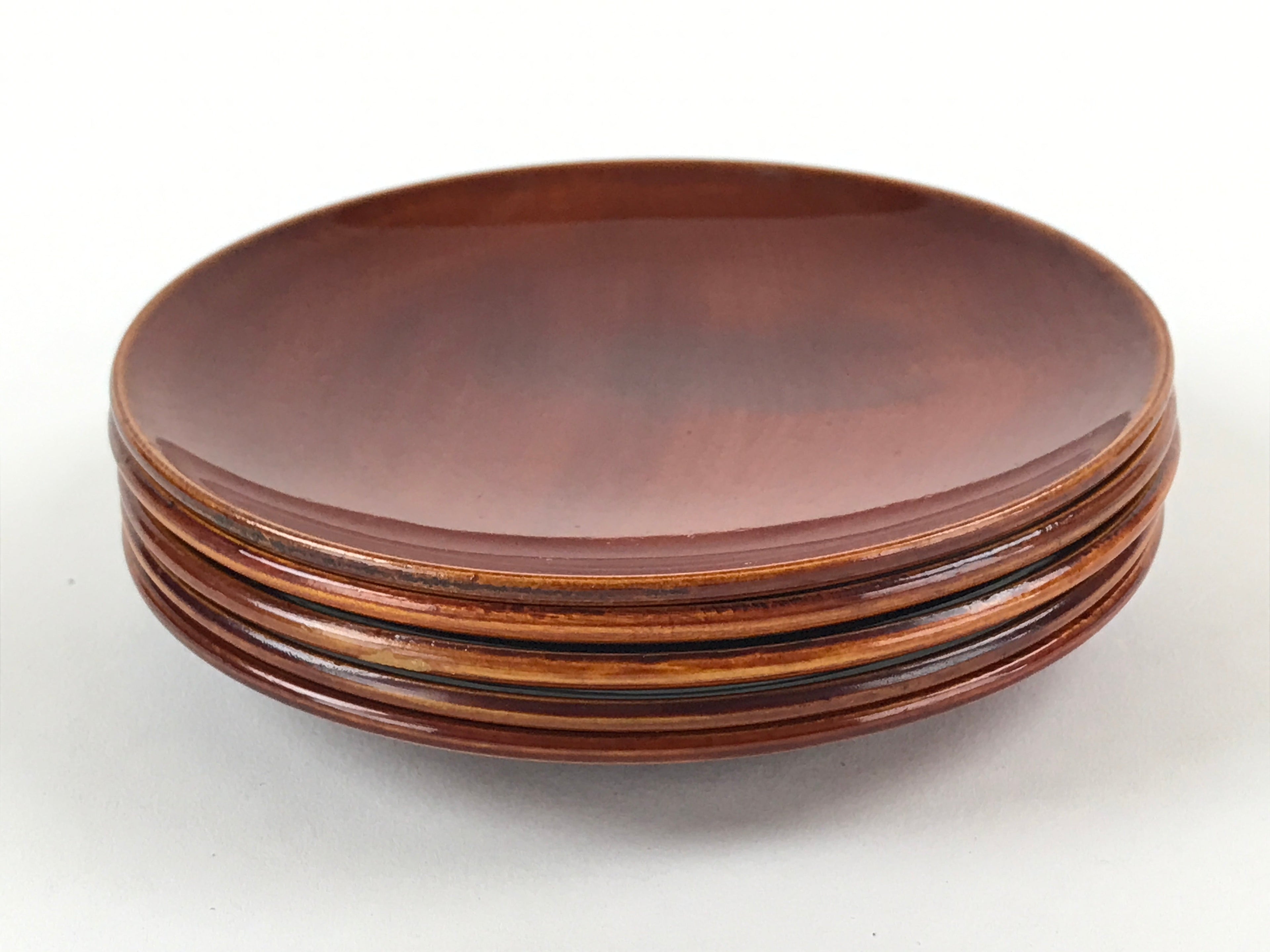 Japanese Wooden Shunkei-Nuri Lacquered Small Plate 5pc Set Coaster Brown UR944