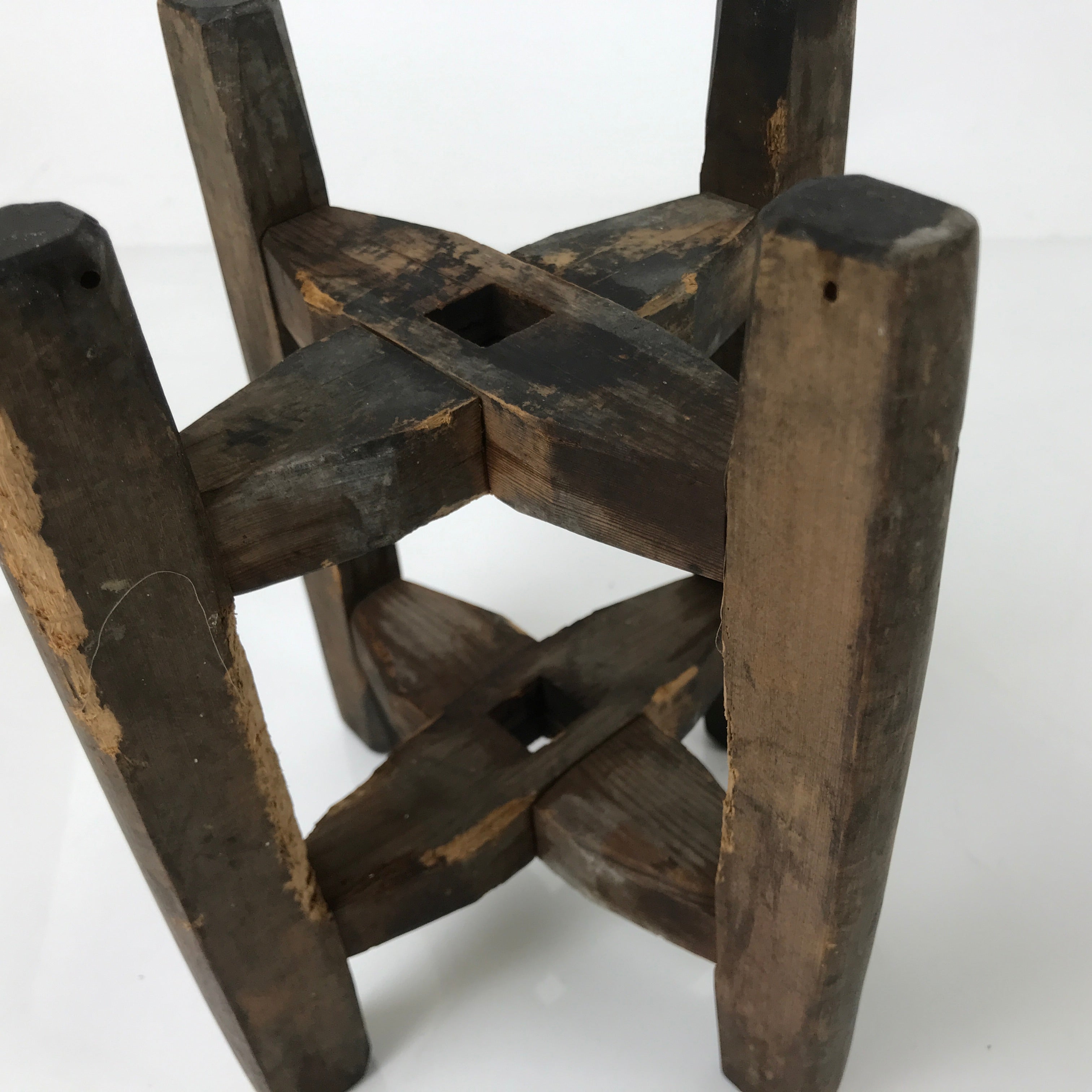Japanese Wooden Silk Thread Spool Itomaki Vtg Bobbin Frame Spinning Wheel JK823