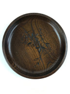 Japanese Wooden Snack Bowl Vtg Kashiki Dark Brown Round Azalea Flower UR894