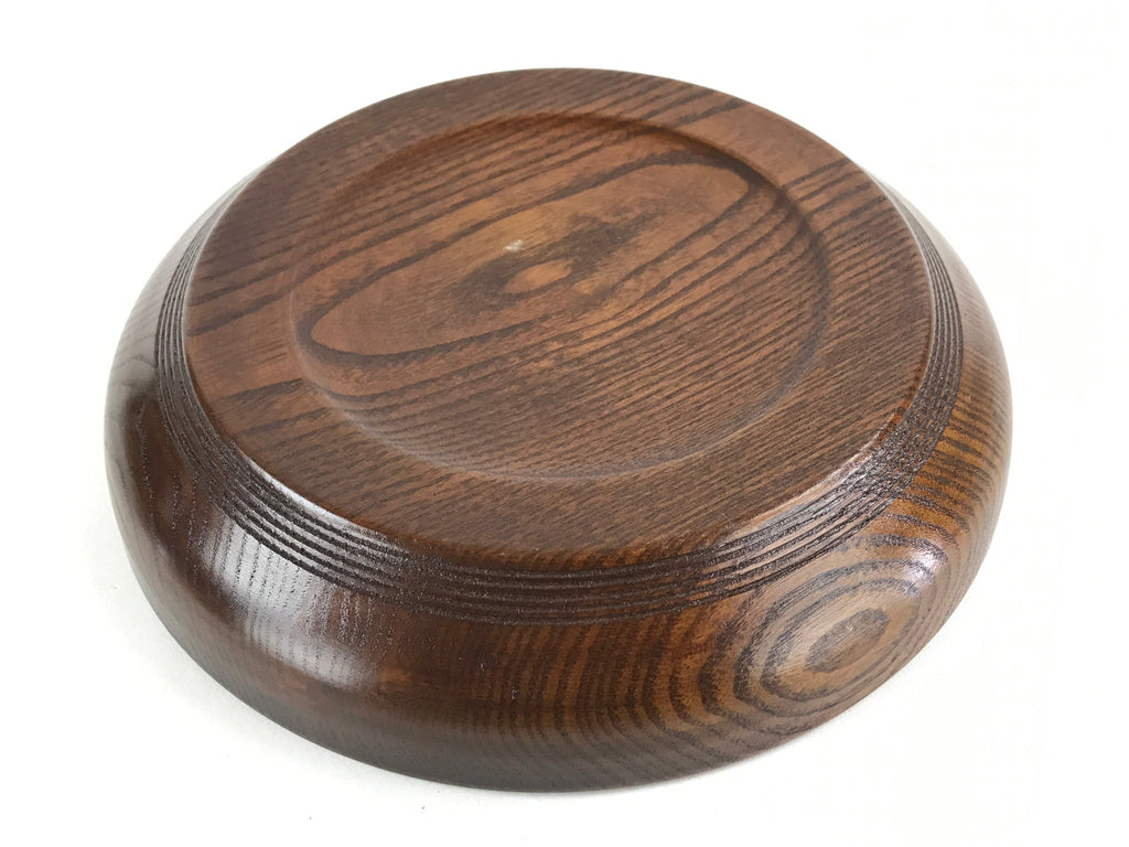 Japanese Wooden Snack Bowl Vtg Kashiki Dark Brown Round Azalea Flower UR894