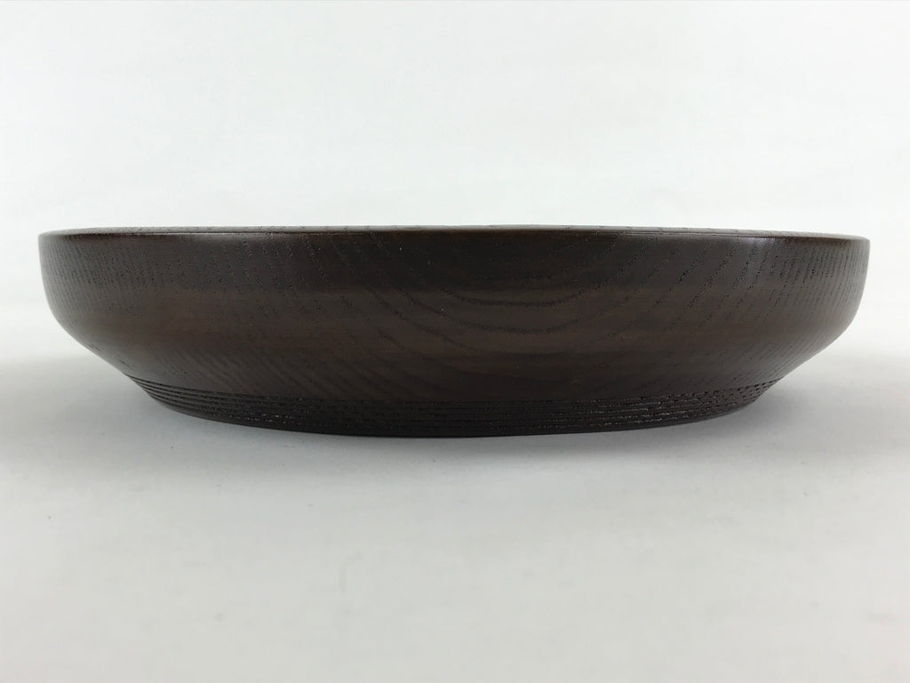 Japanese Wooden Snack Bowl Vtg Kashiki Dark Brown Round Azalea Flower UR894