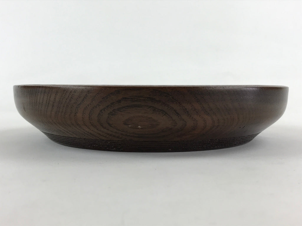 Japanese Wooden Snack Bowl Vtg Kashiki Dark Brown Round Azalea Flower UR894
