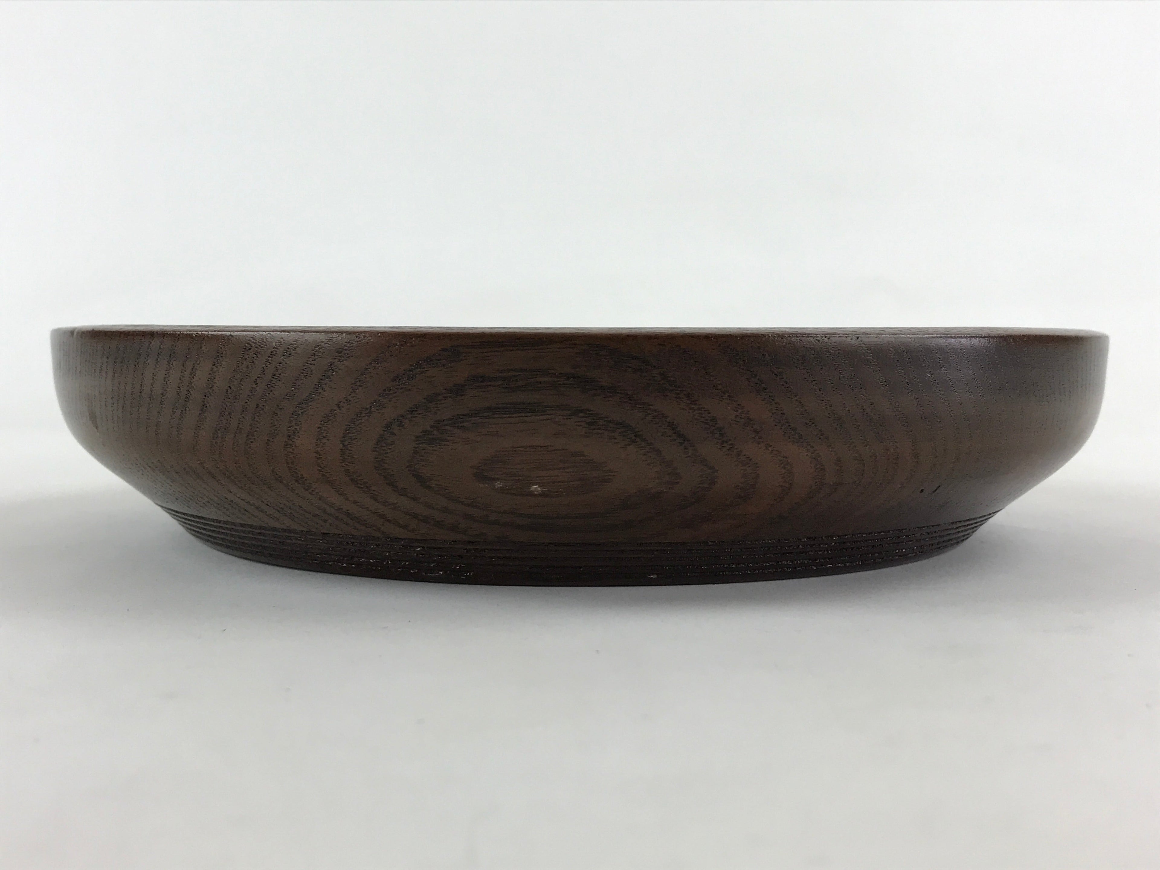 Japanese Wooden Snack Bowl Vtg Kashiki Dark Brown Round Azalea Flower UR894