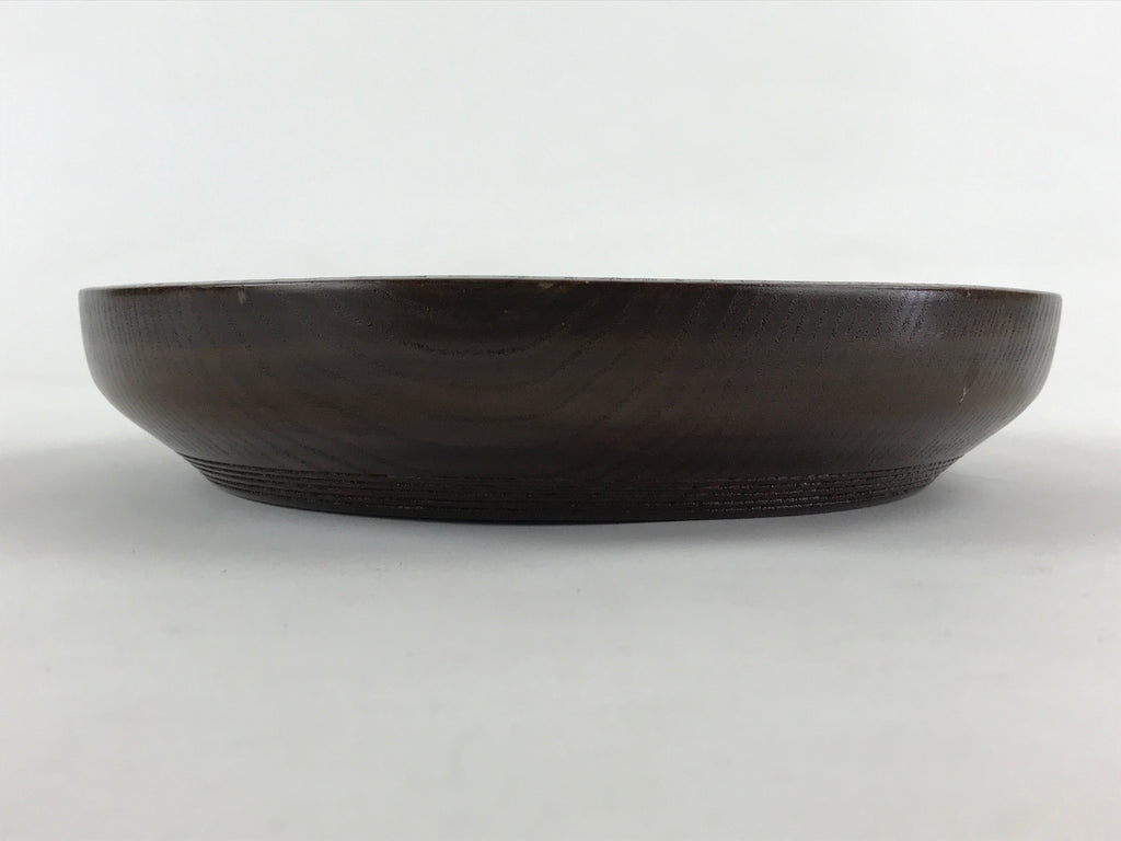 Japanese Wooden Snack Bowl Vtg Kashiki Dark Brown Round Azalea Flower UR894