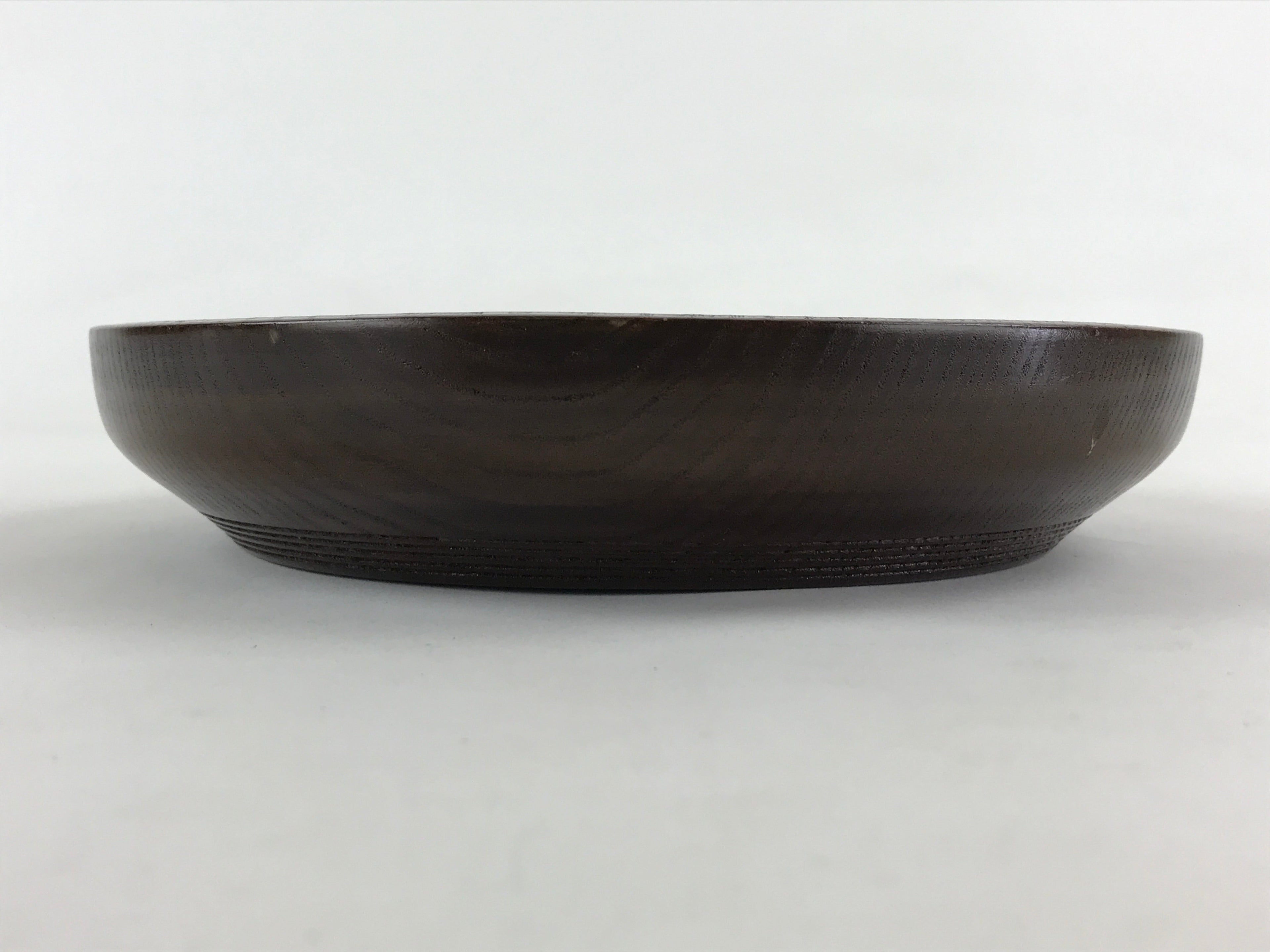 Japanese Wooden Snack Bowl Vtg Kashiki Dark Brown Round Azalea Flower UR894