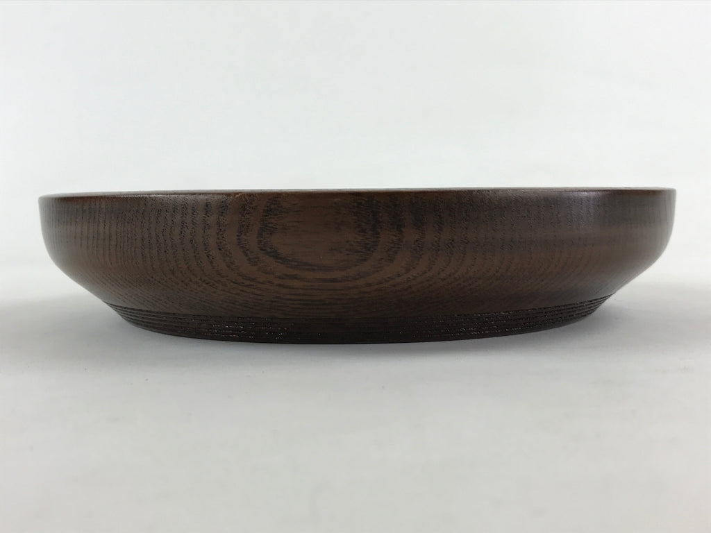 Japanese Wooden Snack Bowl Vtg Kashiki Dark Brown Round Azalea Flower UR894