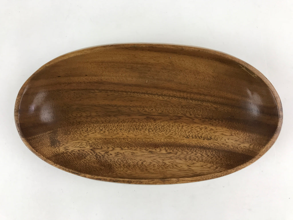 Japanese Wooden Snack Bowl Vtg Serving Kashiki Brown Oval Carved Design UR896