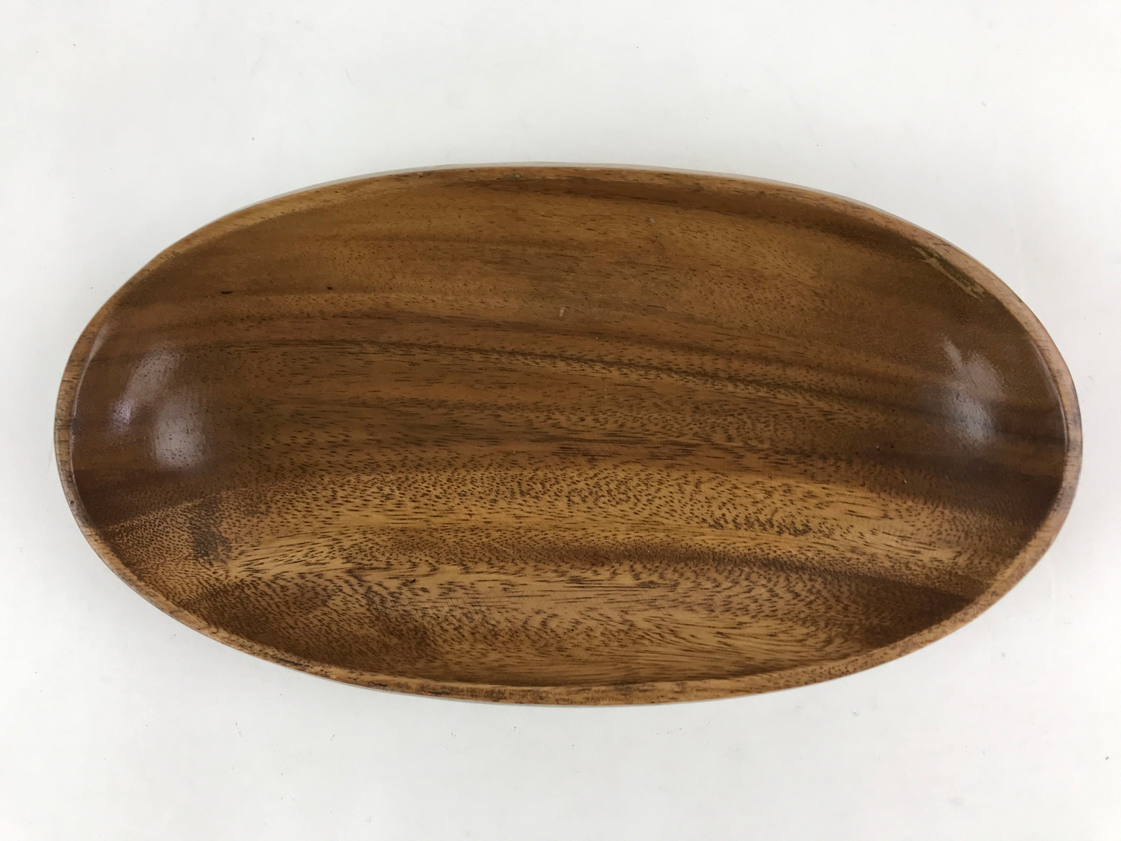 Japanese Wooden Snack Bowl Vtg Serving Kashiki Brown Oval Carved Design UR896