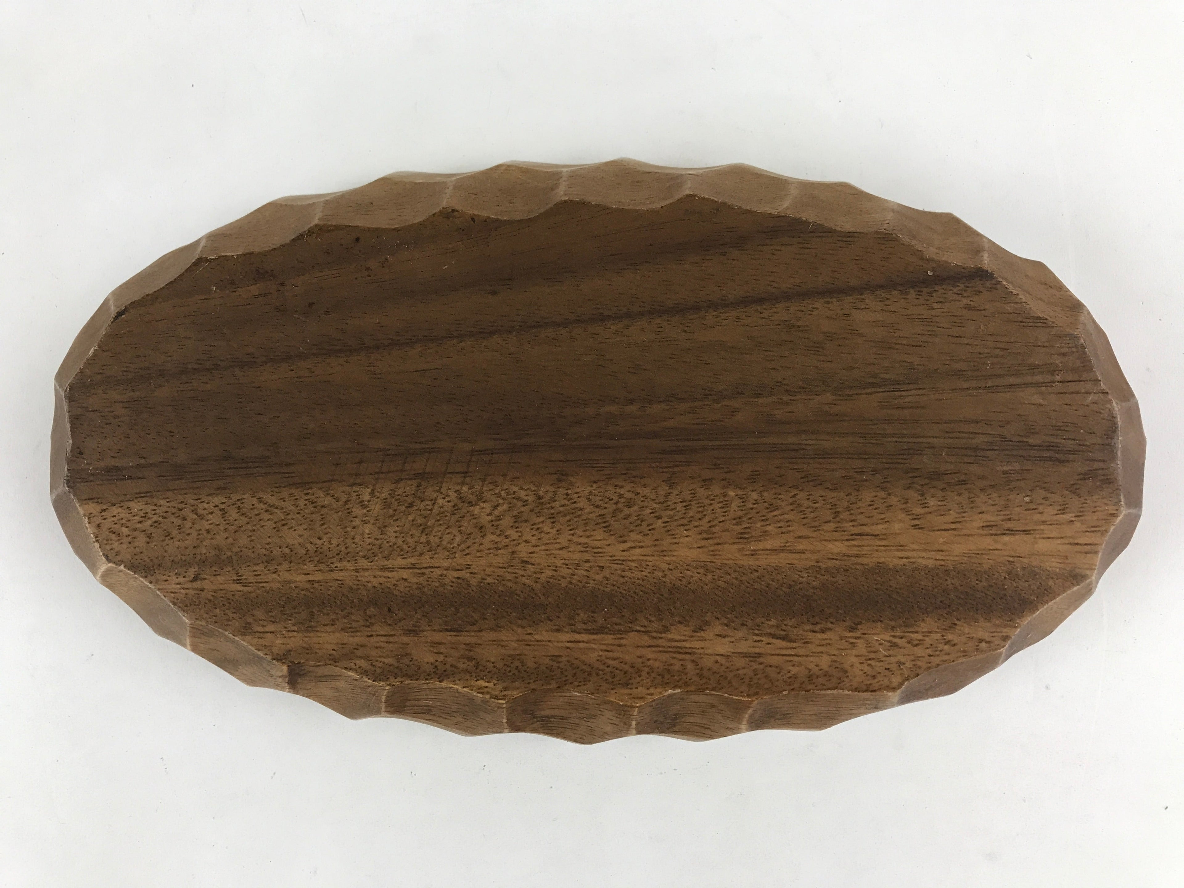 Japanese Wooden Snack Bowl Vtg Serving Kashiki Brown Oval Carved Design UR896