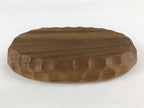 Japanese Wooden Snack Bowl Vtg Serving Kashiki Brown Oval Carved Design UR896