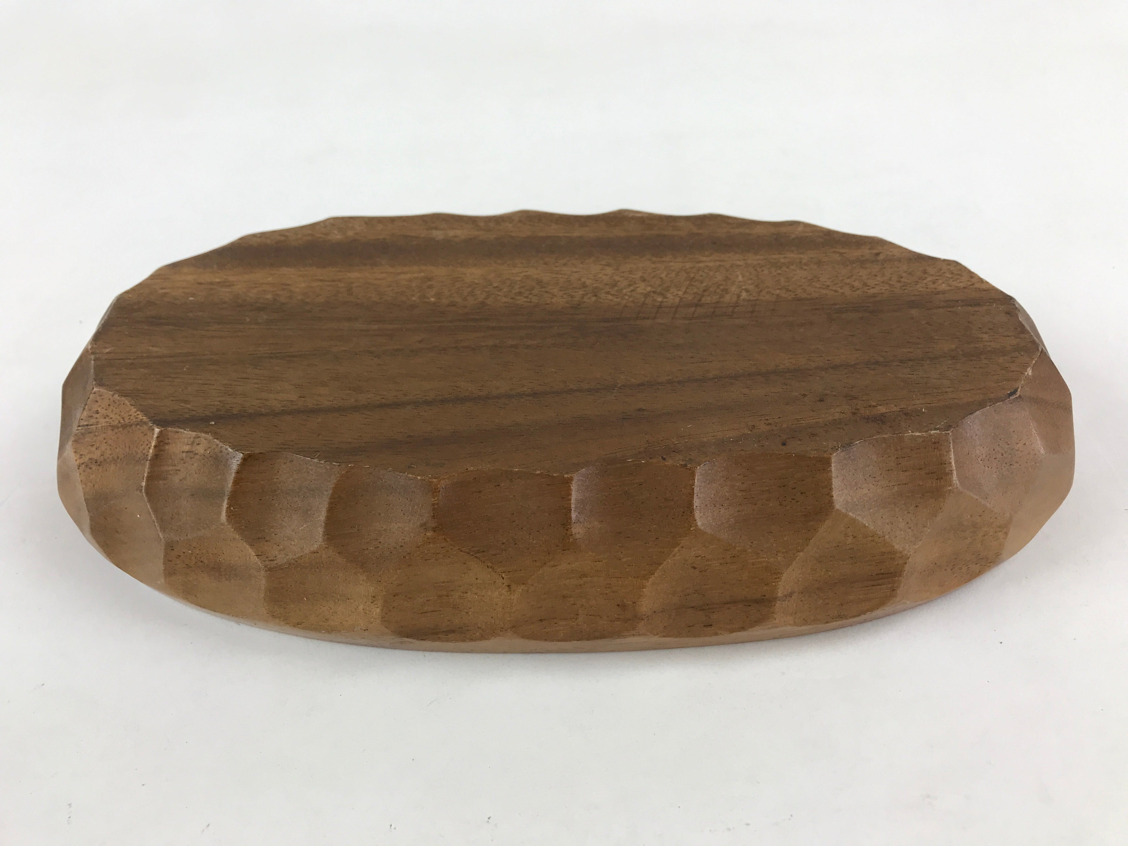 Japanese Wooden Snack Bowl Vtg Serving Kashiki Brown Oval Carved Design UR896