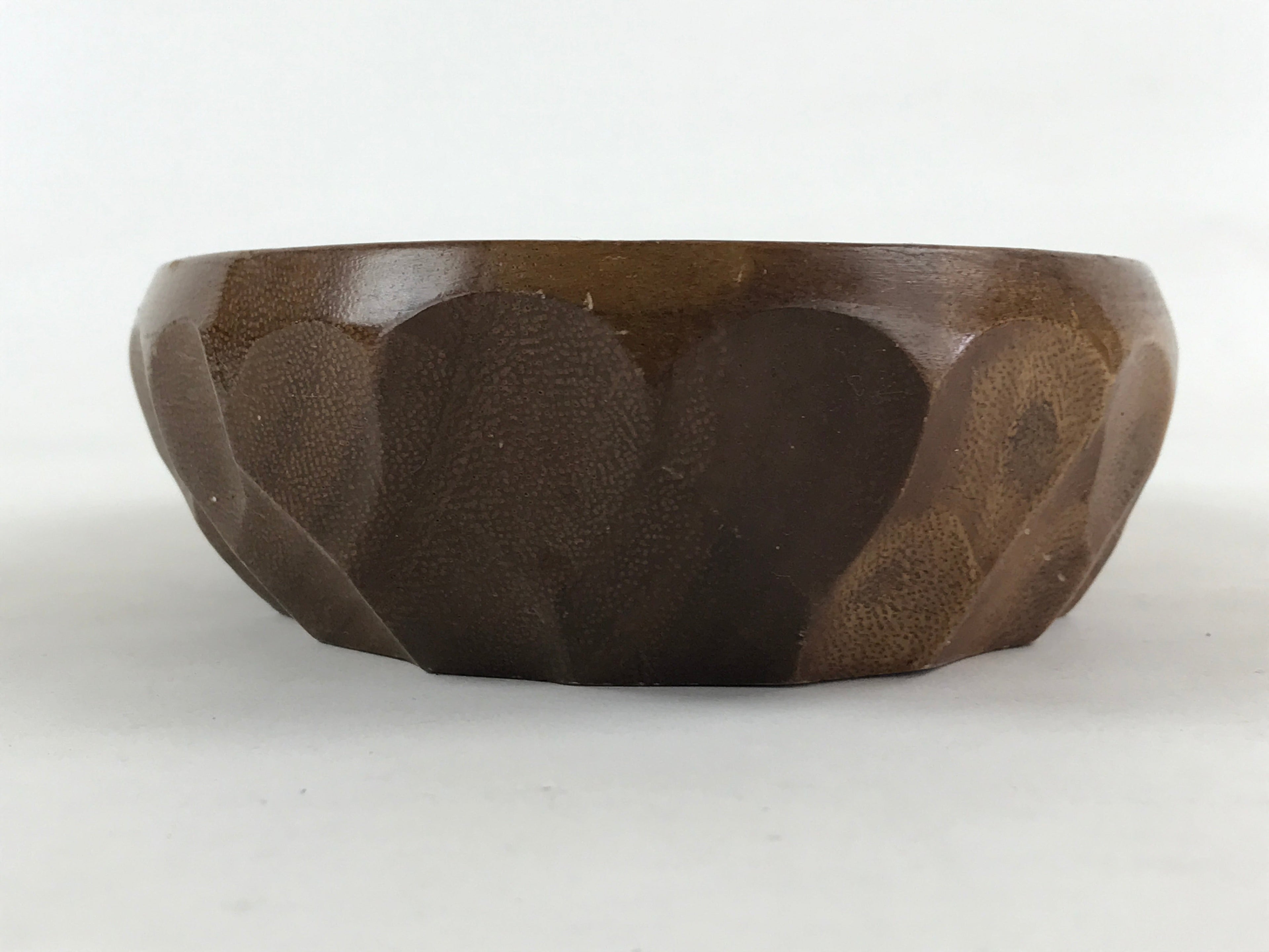 Japanese Wooden Snack Bowl Vtg Serving Kashiki Brown Oval Carved Design UR896