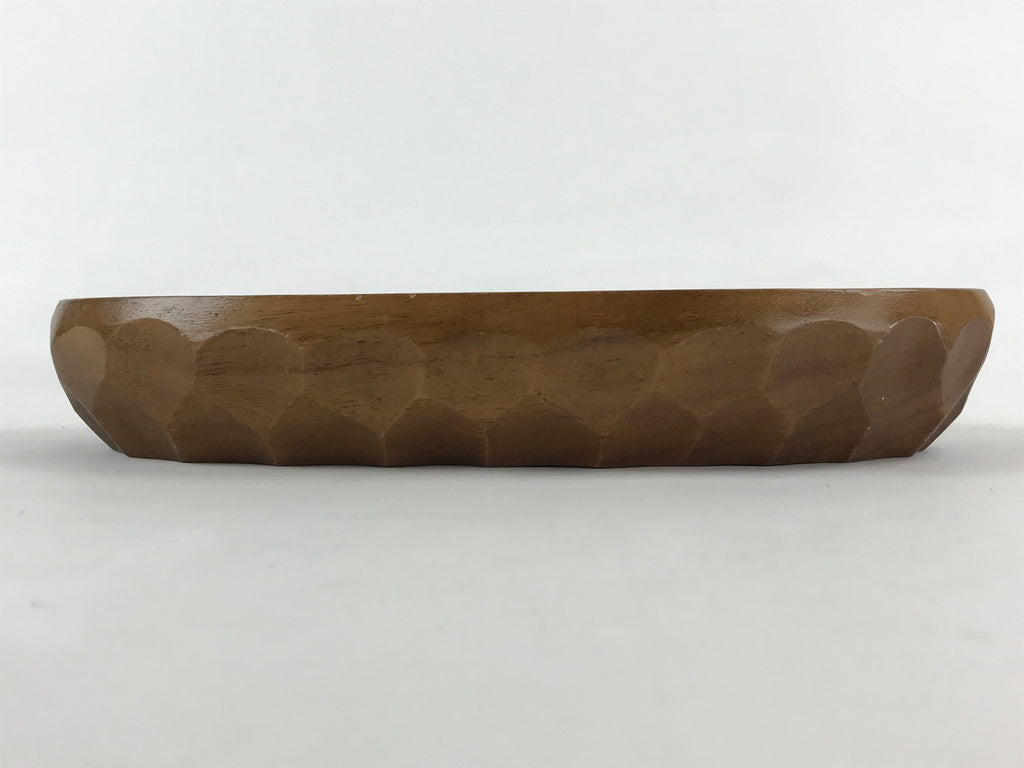 Japanese Wooden Snack Bowl Vtg Serving Kashiki Brown Oval Carved Design UR896