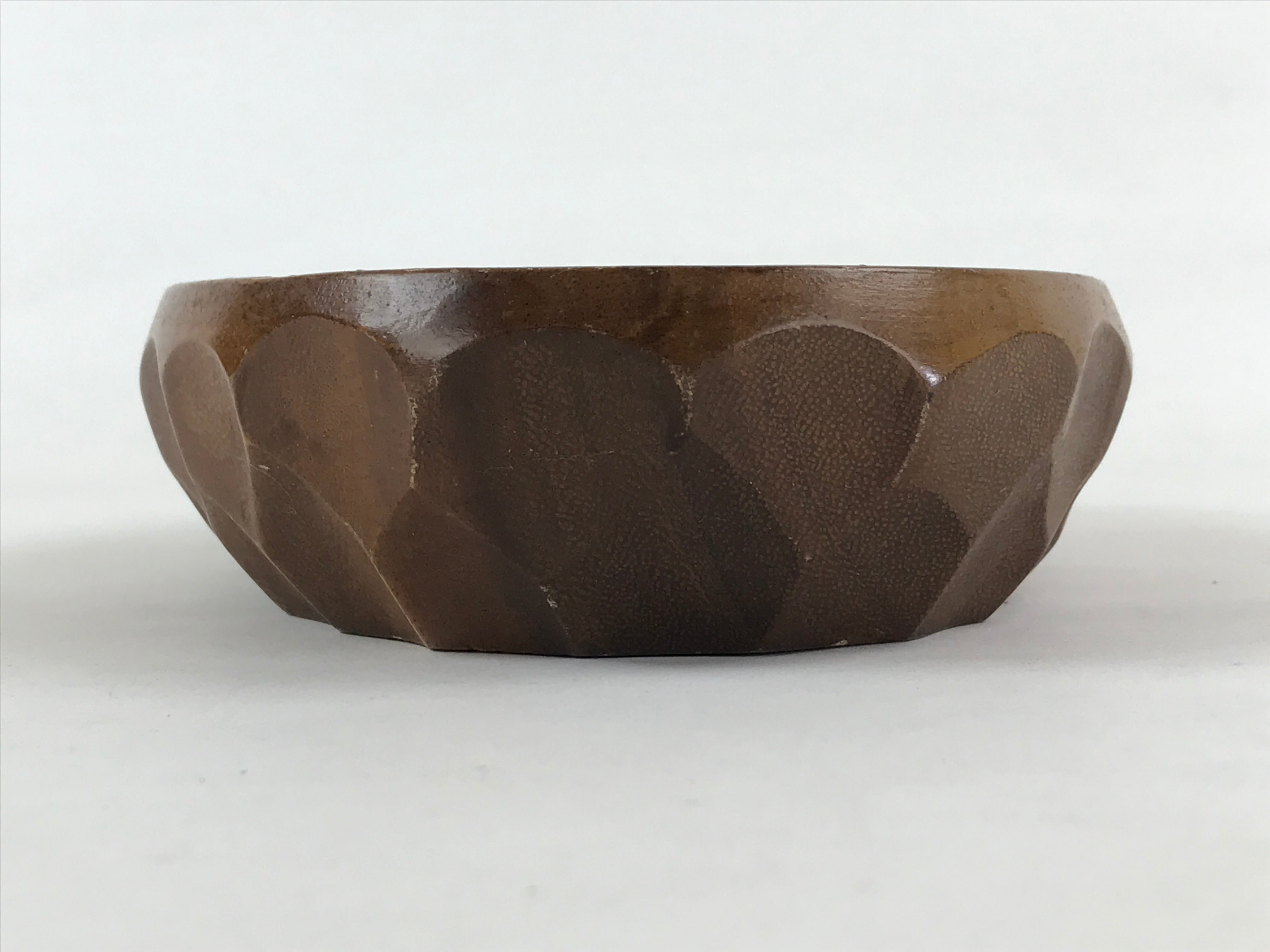 Japanese Wooden Snack Bowl Vtg Serving Kashiki Brown Oval Carved Design UR896
