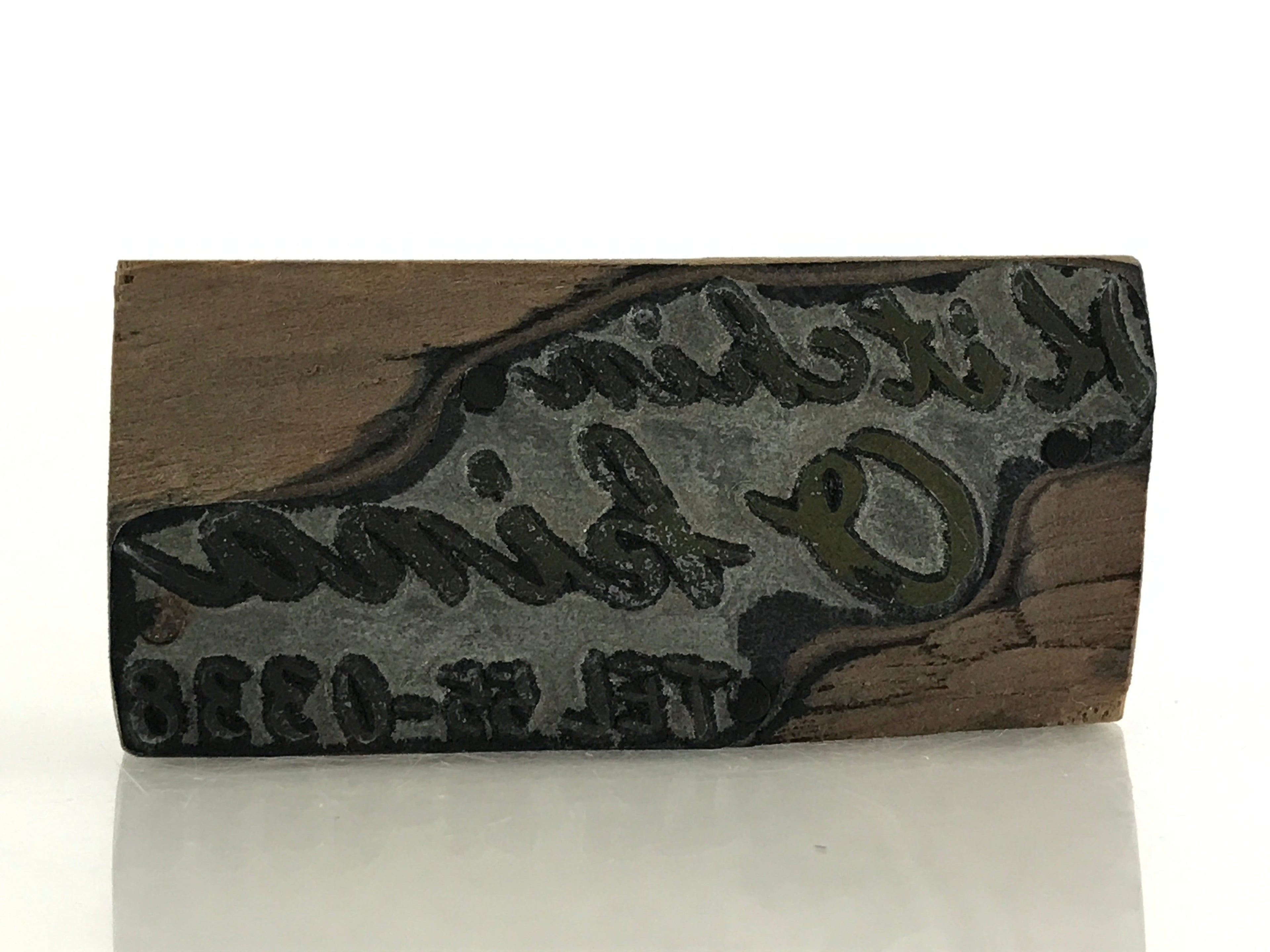 Japanese Wooden Stamp Hanko Inkan Vtg Metal Okina Kitchin Phone Number HS162