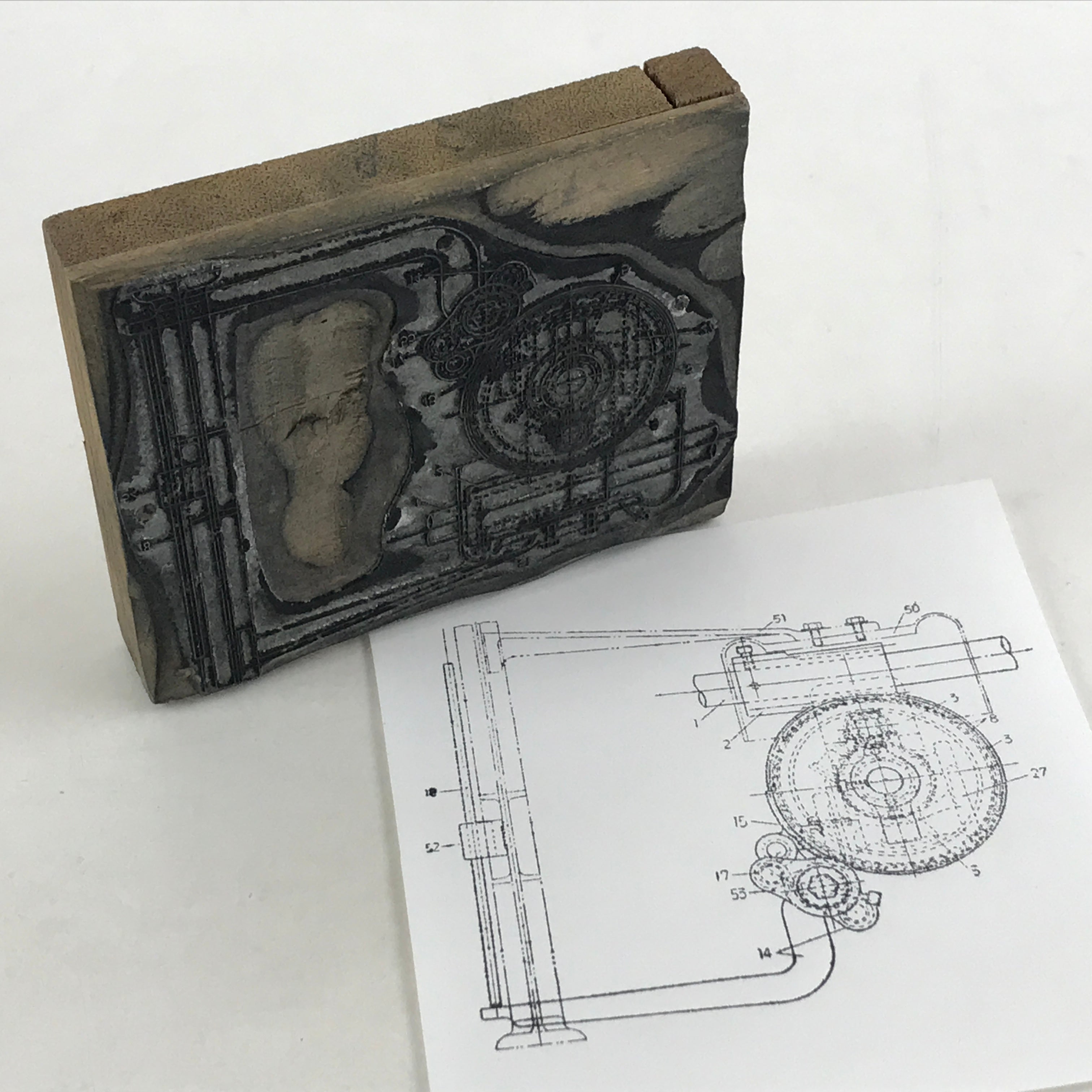 Japanese Wooden Stamp Hanko Inkan Vtg Metal Seal Machine Part Drawing HS142