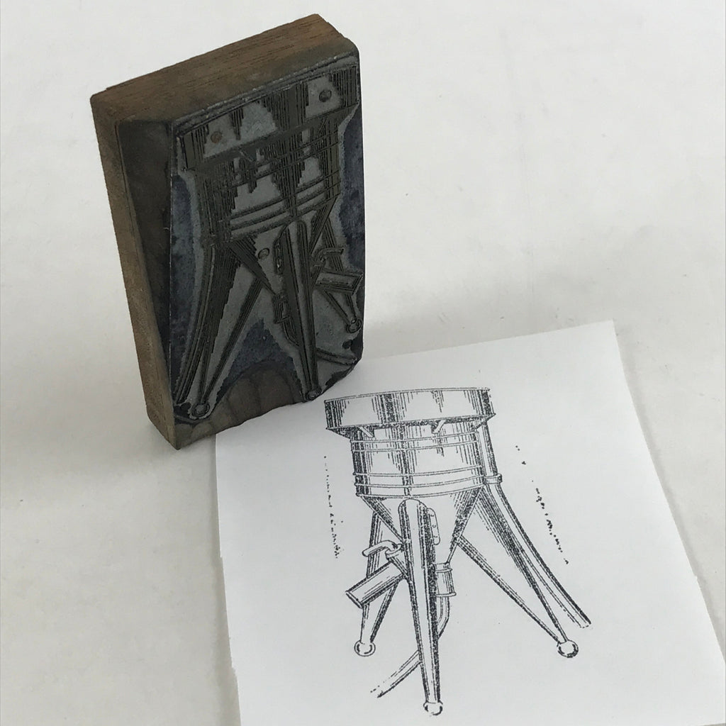 Japanese Wooden Stamp Hanko Inkan Vtg Metal Seal Storage Tank Illustration HS143