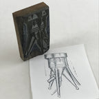 Japanese Wooden Stamp Hanko Inkan Vtg Metal Seal Storage Tank Illustration HS143