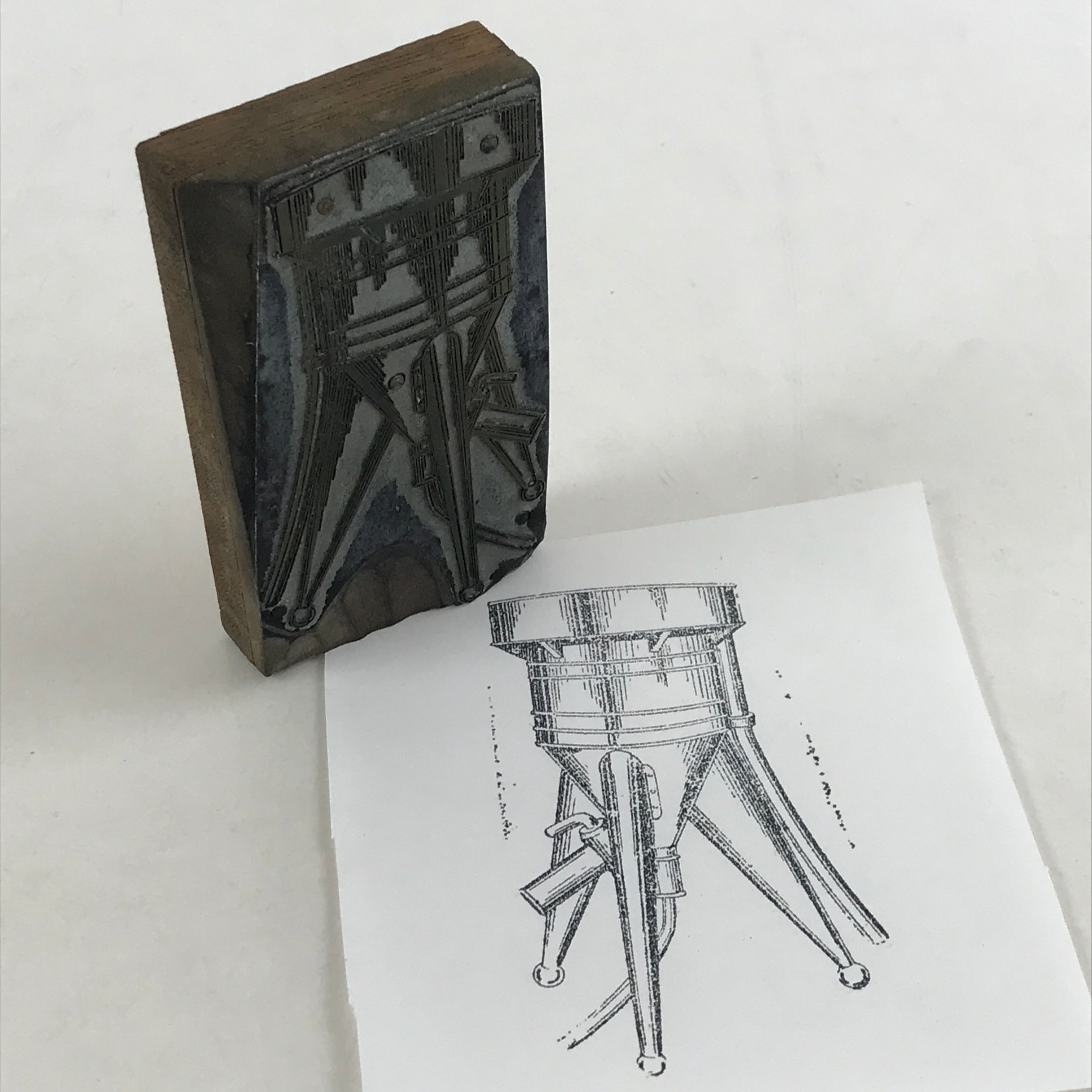 Japanese Wooden Stamp Hanko Inkan Vtg Metal Seal Storage Tank Illustration HS143