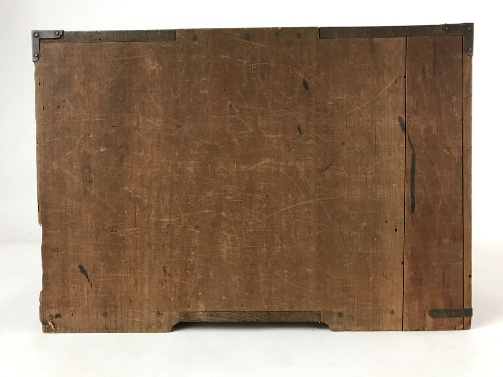 Japanese Wooden Storage Chest Vtg Large Lockbox Safe 2 Drawers Brown T363