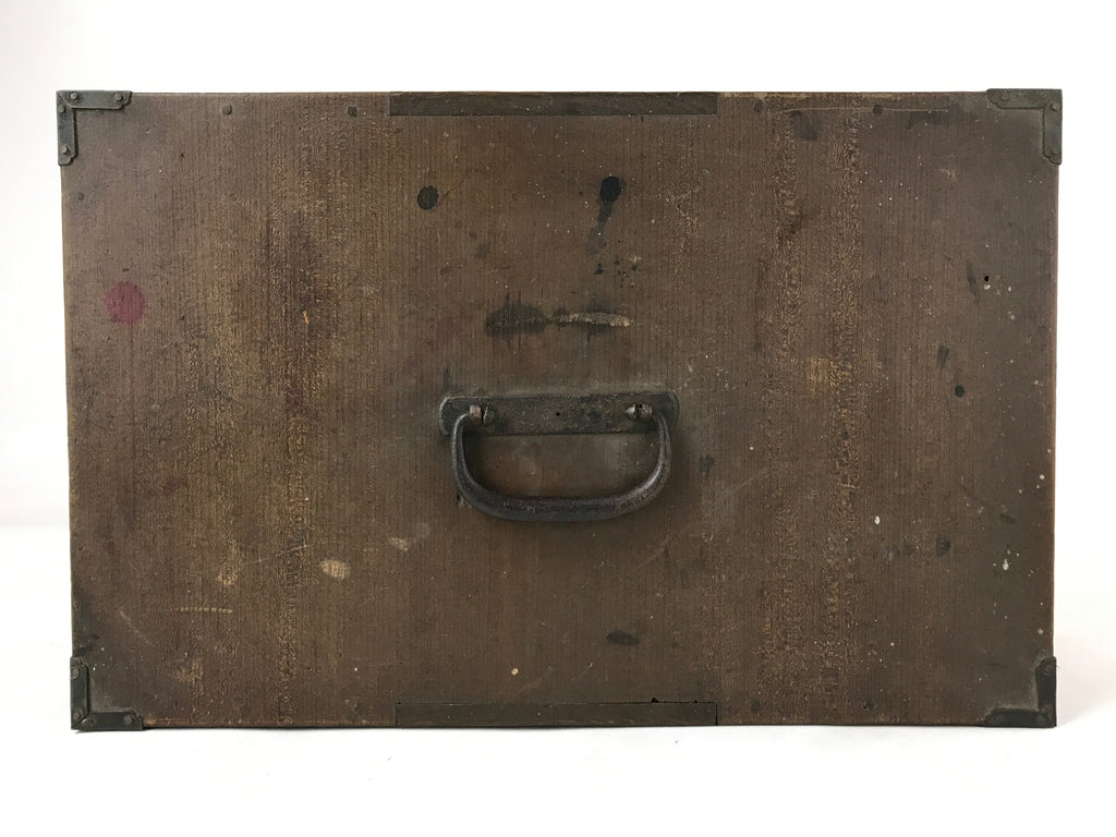 Japanese Wooden Storage Chest Vtg Large Lockbox Safe 2 Drawers Brown T363
