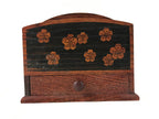 Japanese Wooden Tabletop Organizer Box Vtg Carrier Handle 1 Drawer Sakura JK624