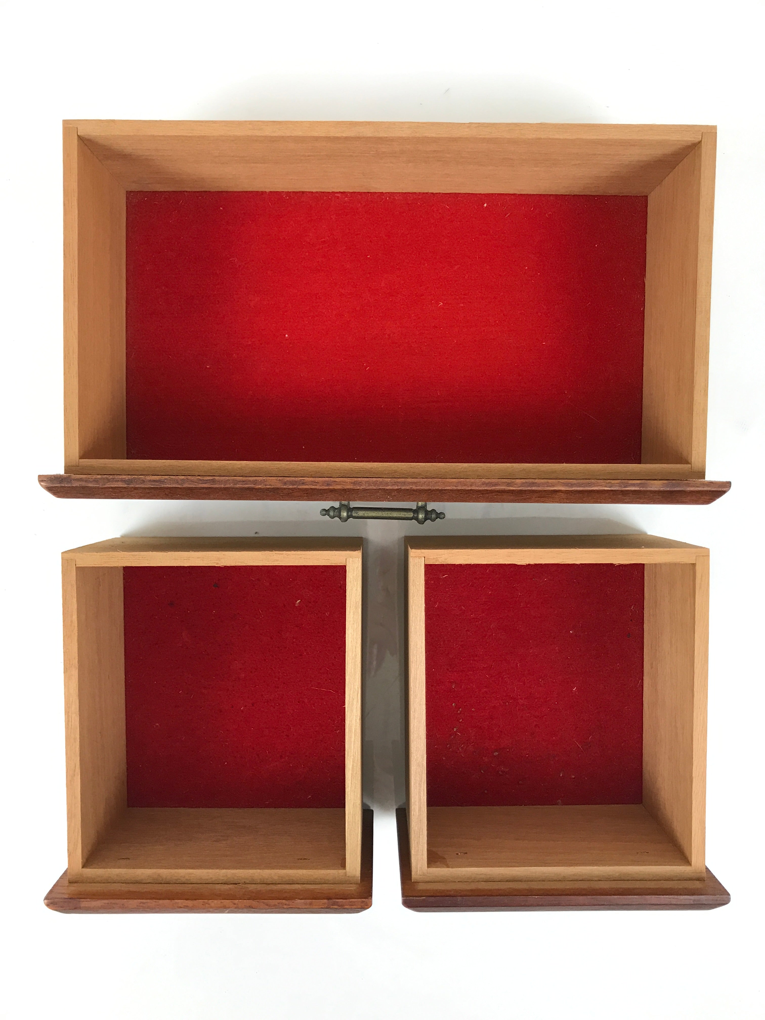 Japanese Wooden Tansu Storage Chest Haribako Vtg Sewing Box 3 Drawers Brown T415