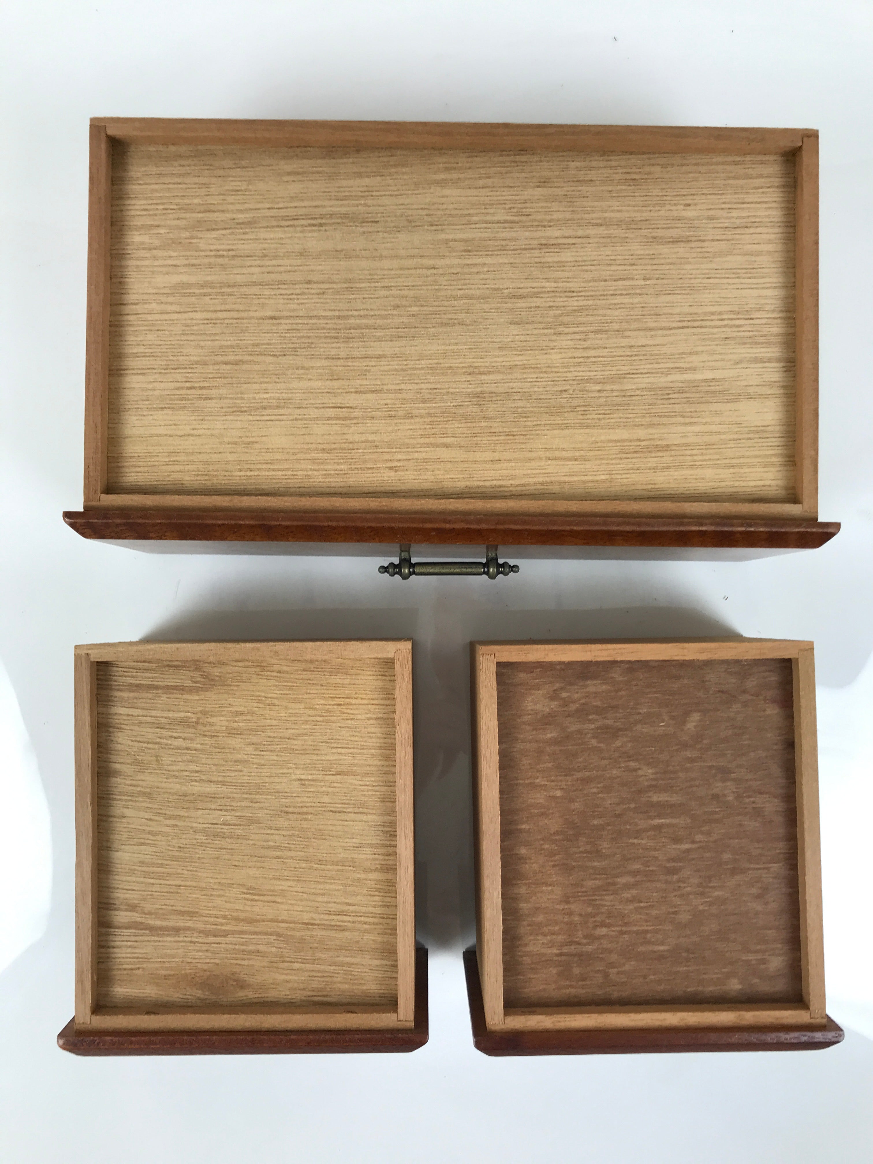 Japanese Wooden Tansu Storage Chest Haribako Vtg Sewing Box 3 Drawers Brown T415