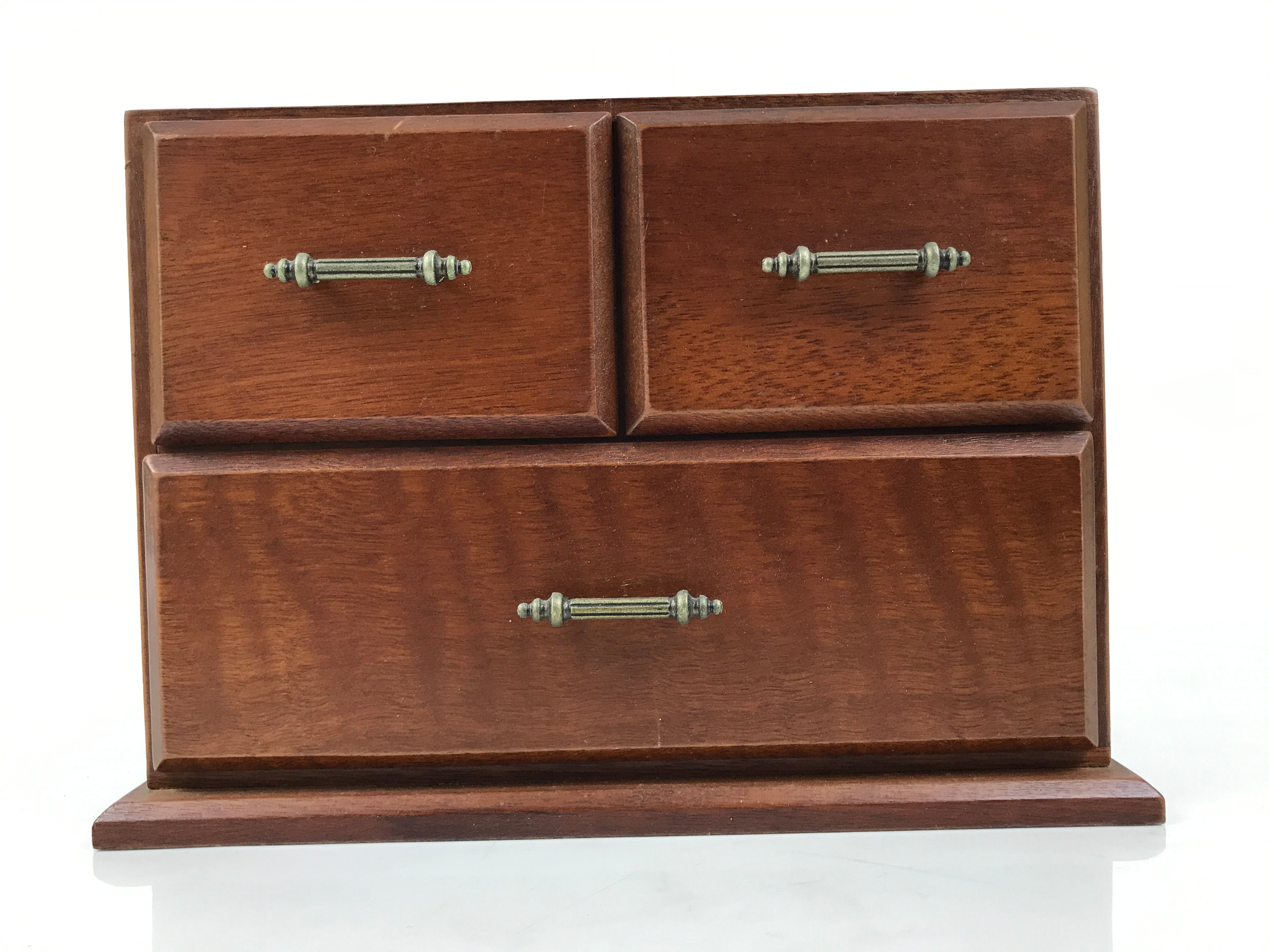 Japanese Wooden Tansu Storage Chest Haribako Vtg Sewing Box 3 Drawers Brown T415