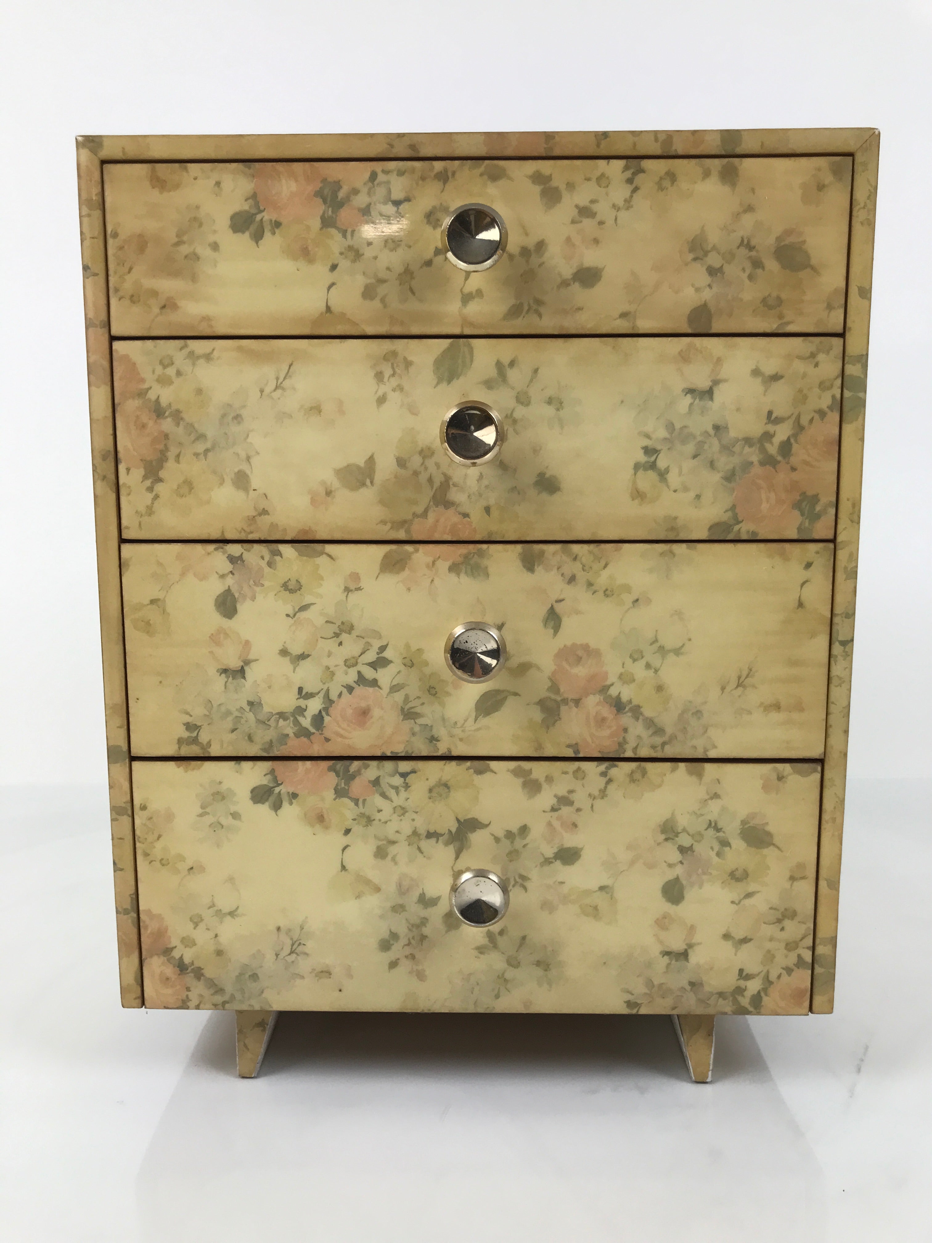Japanese Wooden Tansu Storage Chest Haribako Vtg Sewing Box 4 Drawer Floral T411