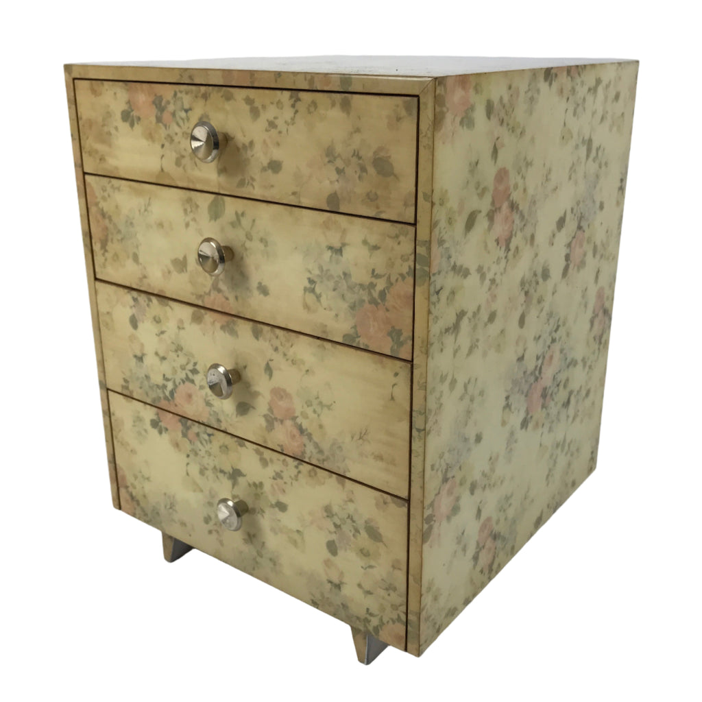 Japanese Wooden Tansu Storage Chest Haribako Vtg Sewing Box 4 Drawer Floral T411