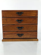 Japanese Wooden Tansu Storage Chest Haribako Vtg Sewing Box 4 Drawers Brown T410