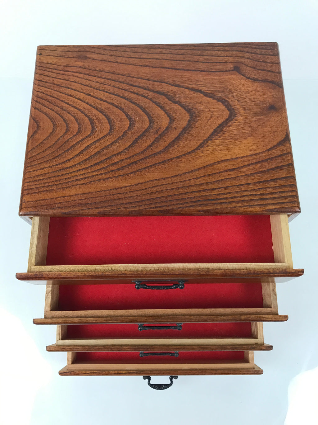 Japanese Wooden Tansu Storage Chest Haribako Vtg Sewing Box 4 Drawers Brown T410