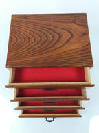 Japanese Wooden Tansu Storage Chest Haribako Vtg Sewing Box 4 Drawers Brown T410