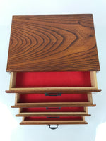 Japanese Wooden Tansu Storage Chest Haribako Vtg Sewing Box 4 Drawers Brown T410