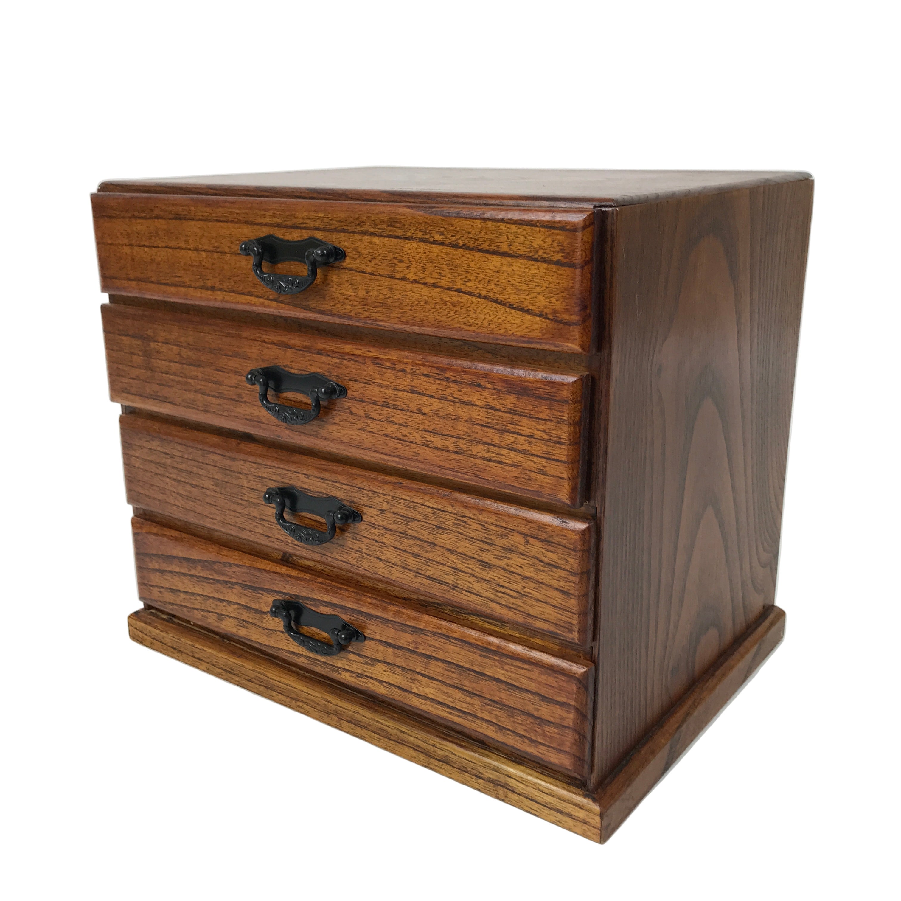 Japanese Wooden Tansu Storage Chest Haribako Vtg Sewing Box 4 Drawers Brown T410