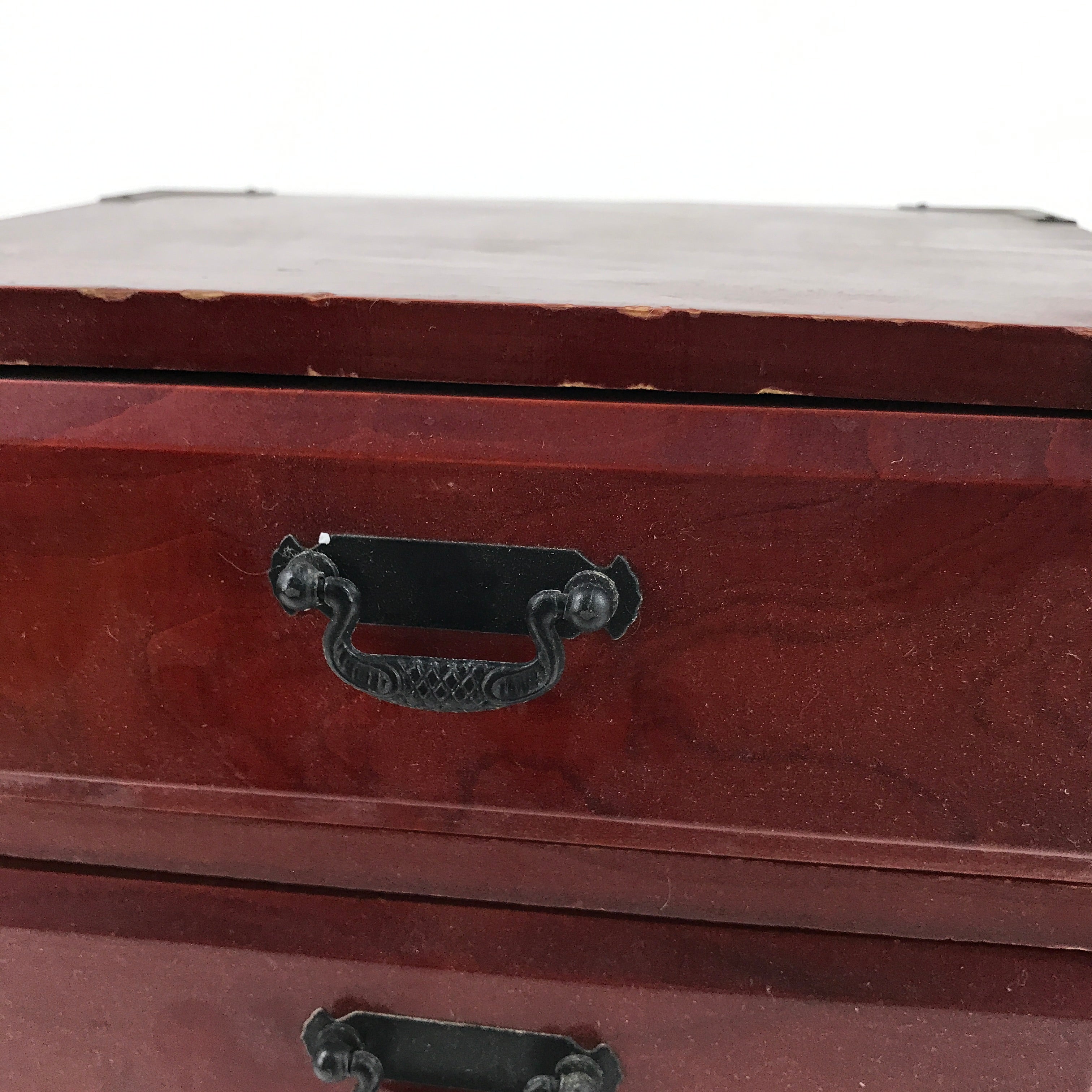 Japanese Wooden Tansu Storage Chest Vtg Haribako 3 Drawers Reddish Brown T377