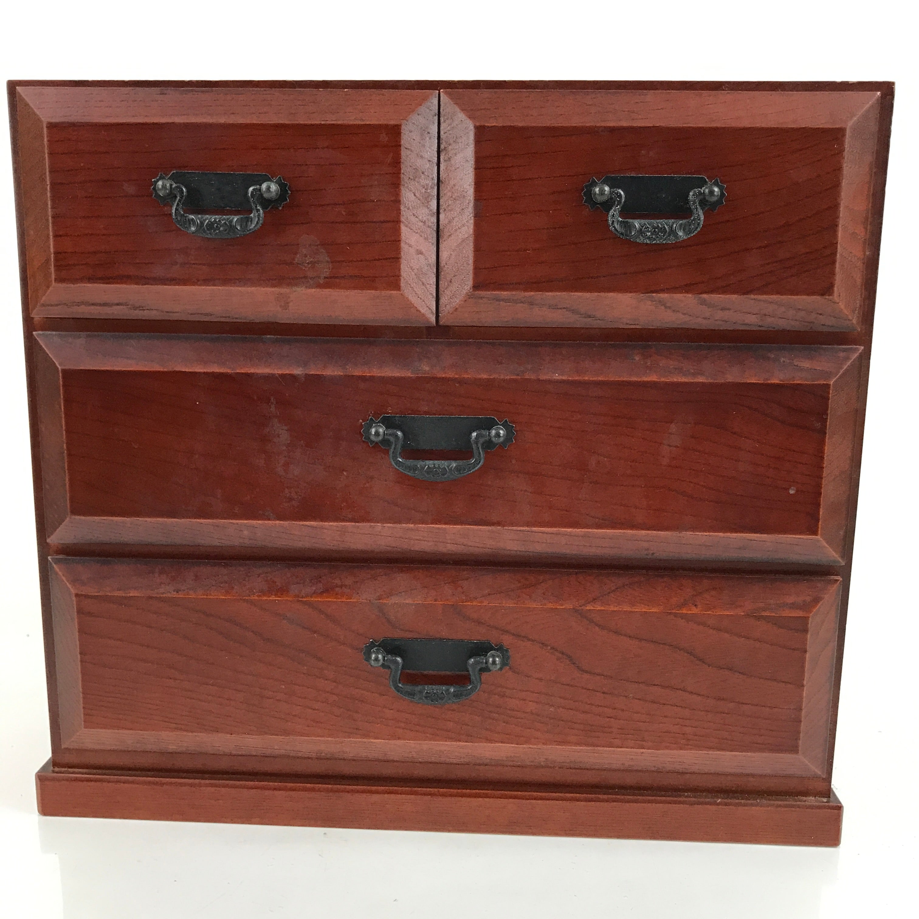 Japanese Wooden Tansu Storage Chest Vtg Haribako 4 Drawers Reddish Brown T380