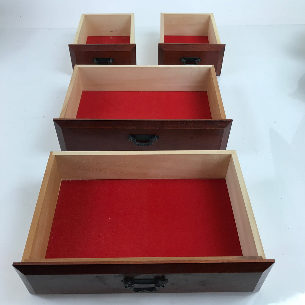 Japanese Wooden Tansu Storage Chest Vtg Haribako 4 Drawers Reddish Brown T380