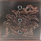Japanese Wooden Tansu Storage Chest Vtg Haribako Engraved Peony 3 Drawers T376
