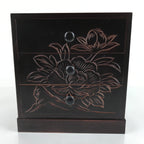 Japanese Wooden Tansu Storage Chest Vtg Haribako Engraved Peony 3 Drawers T376