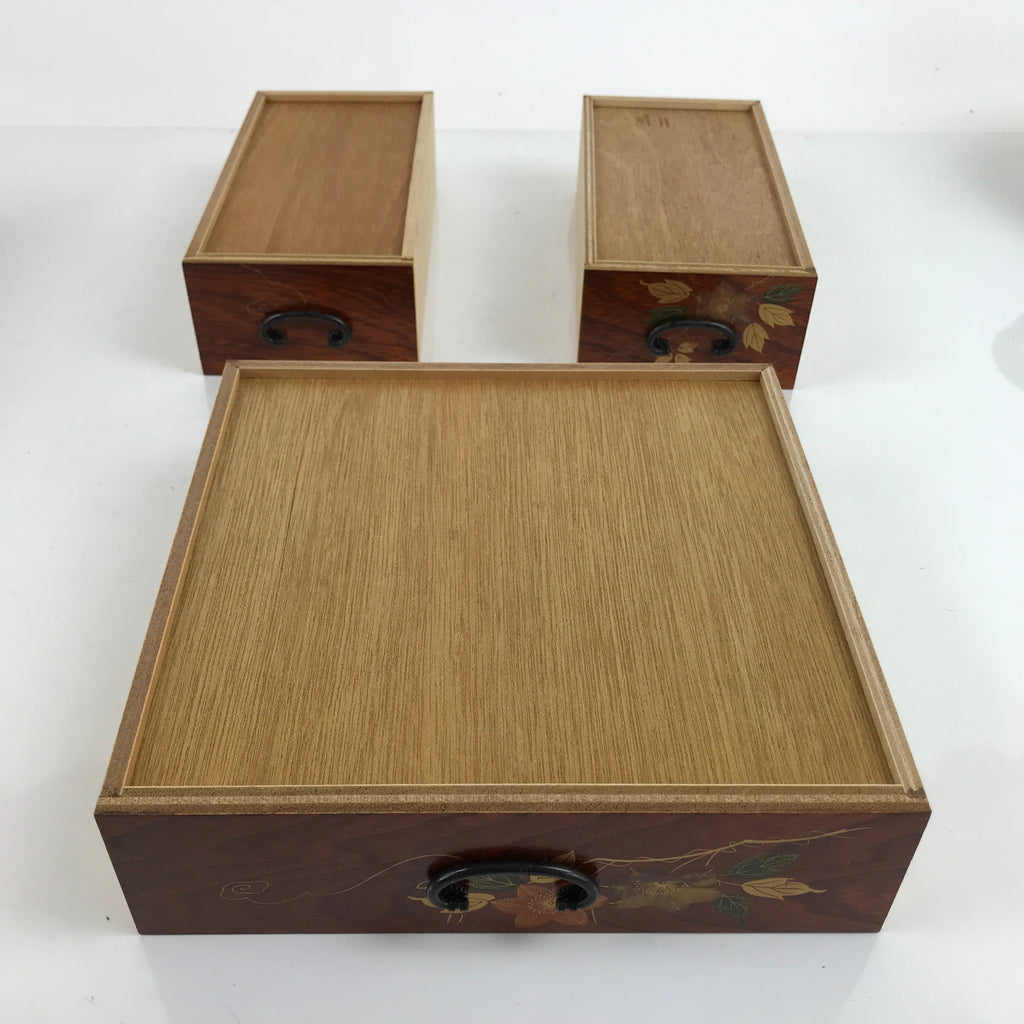 Japanese Wooden Tansu Storage Chest Vtg Haribako Makie Floral 3 Drawers T381
