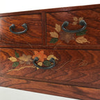 Japanese Wooden Tansu Storage Chest Vtg Haribako Makie Floral 3 Drawers T381