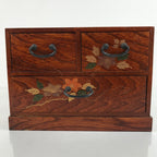 Japanese Wooden Tansu Storage Chest Vtg Haribako Makie Floral 3 Drawers T381