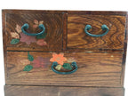 Japanese Wooden Tansu Storage Chest Vtg Haribako Three Drawers Makie Floral T387